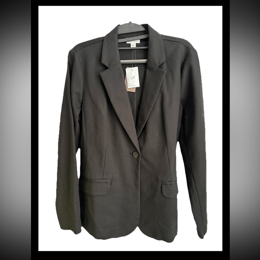 J JILL Women’s Blck Cotton Stretch Lagenlook Minimalist Button Blazer Sz S NWT!